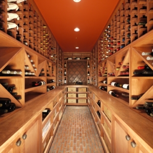 Narrow Light Wood Wine Cellar with Drawers